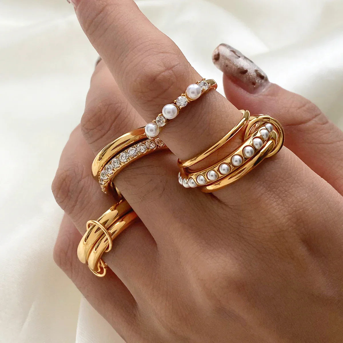 [GALE]Dune Stacked Gold Ring