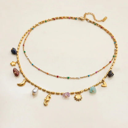 [GALE]Cambria Coastal Charm Layered Necklace