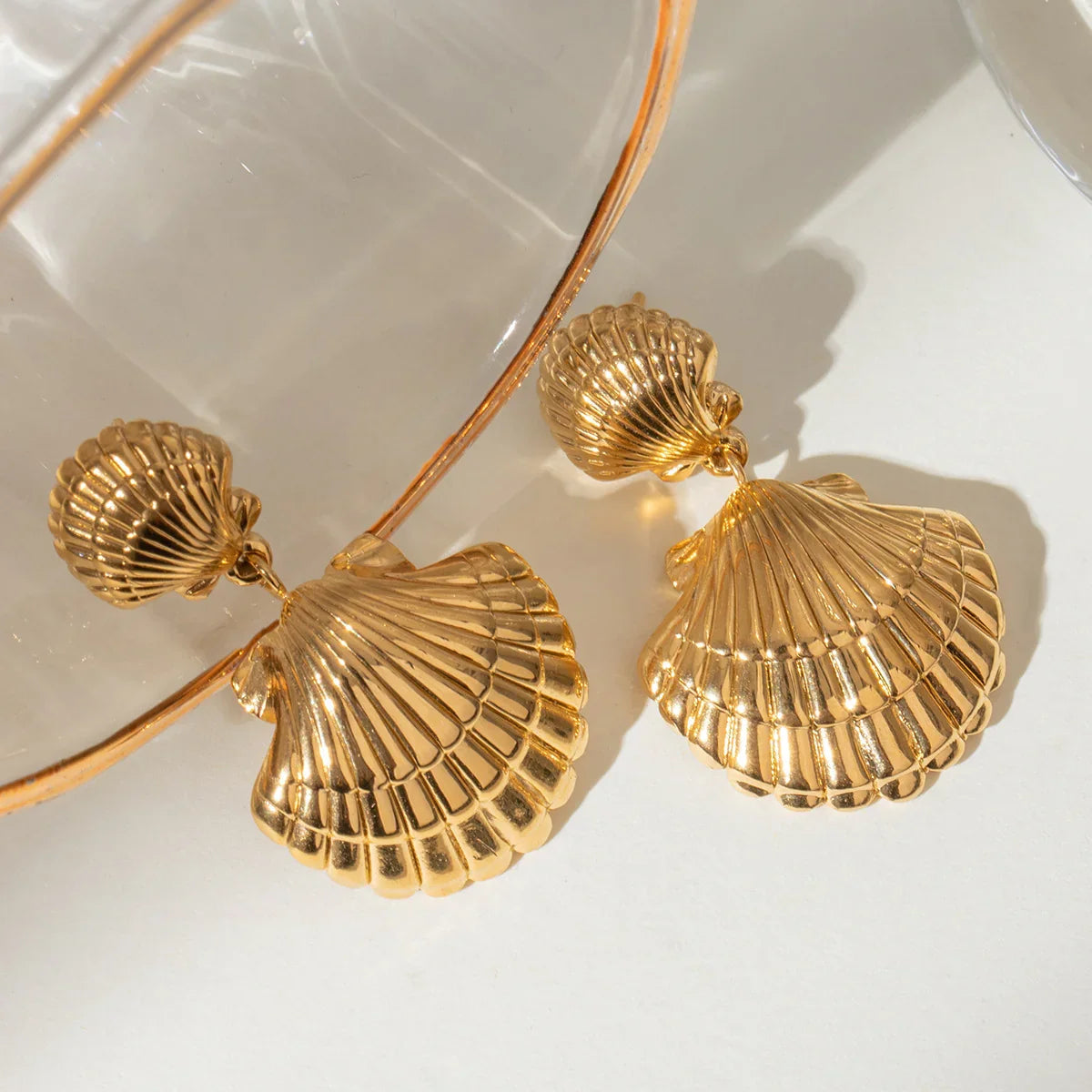 [GALE]Sandy Gold Seashell Earrings