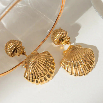 [GALE]Sandy Gold Seashell Earrings