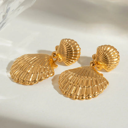 [GALE]Sandy Gold Seashell Earrings