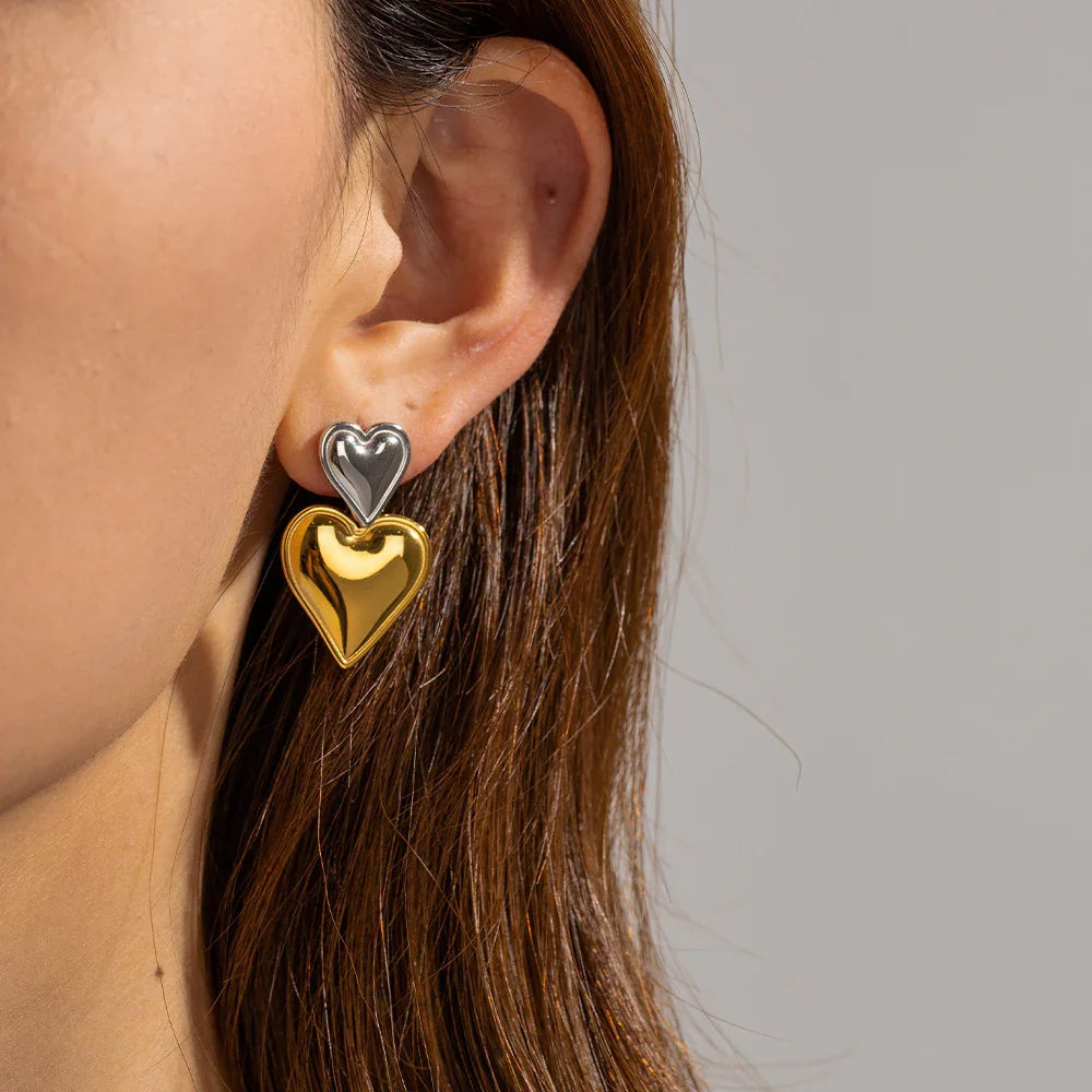 [GALE]Zofia Two Tone Heart Earrings