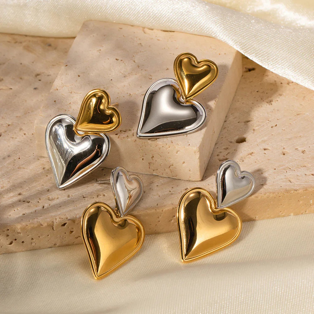 [GALE]Zofia Two Tone Heart Earrings