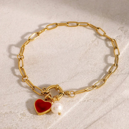 [GALE]Nerissa Heart Chain Pearl Bracelet