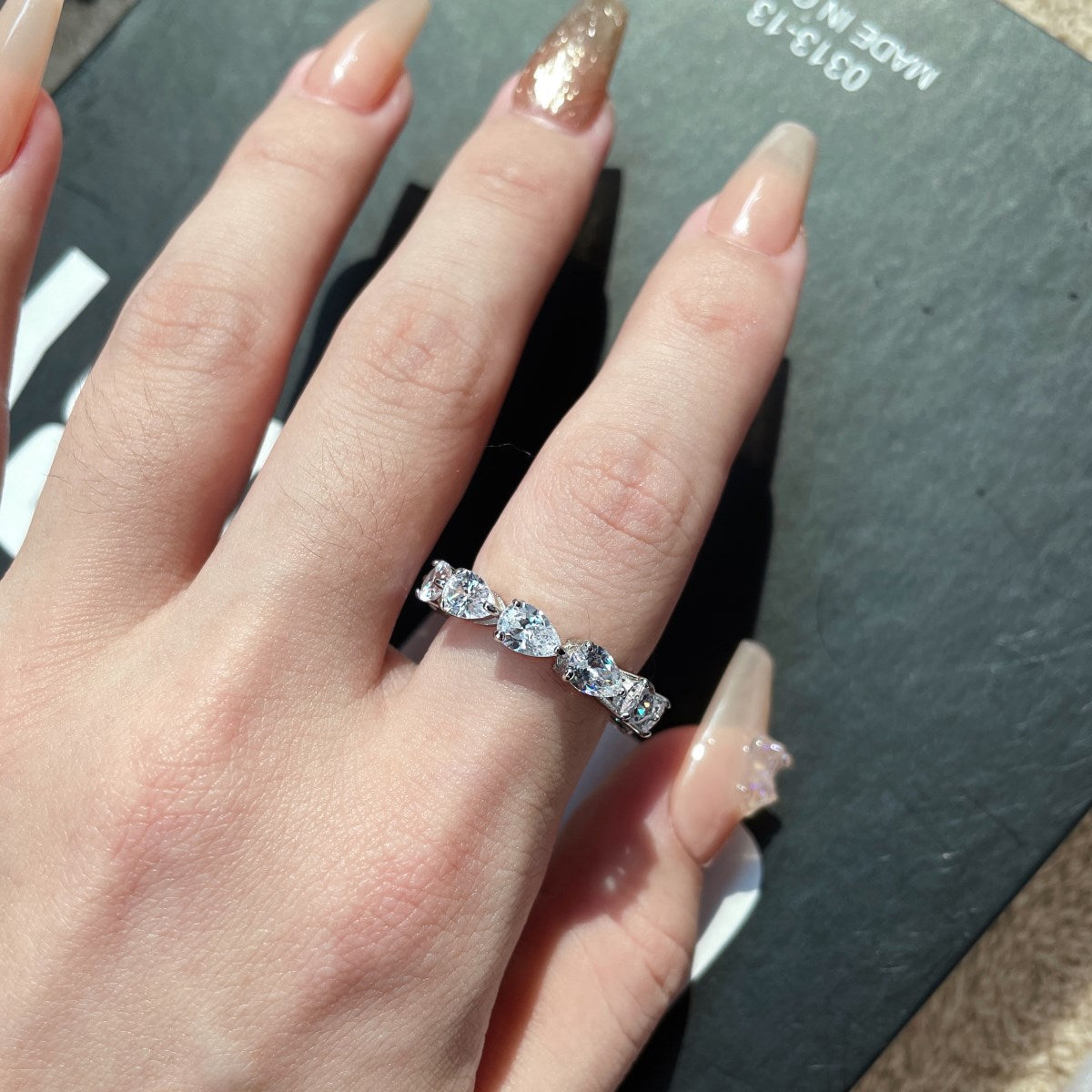 [GALE]Exquisite Pear Cut Tennis Ring