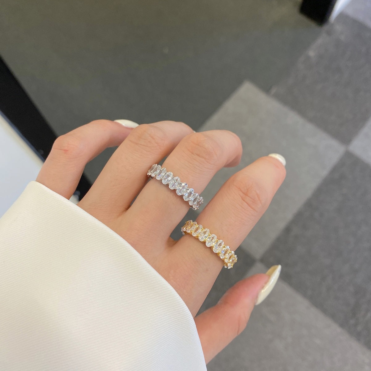 [GALE]Ornate Oval Cut Tennis Ring