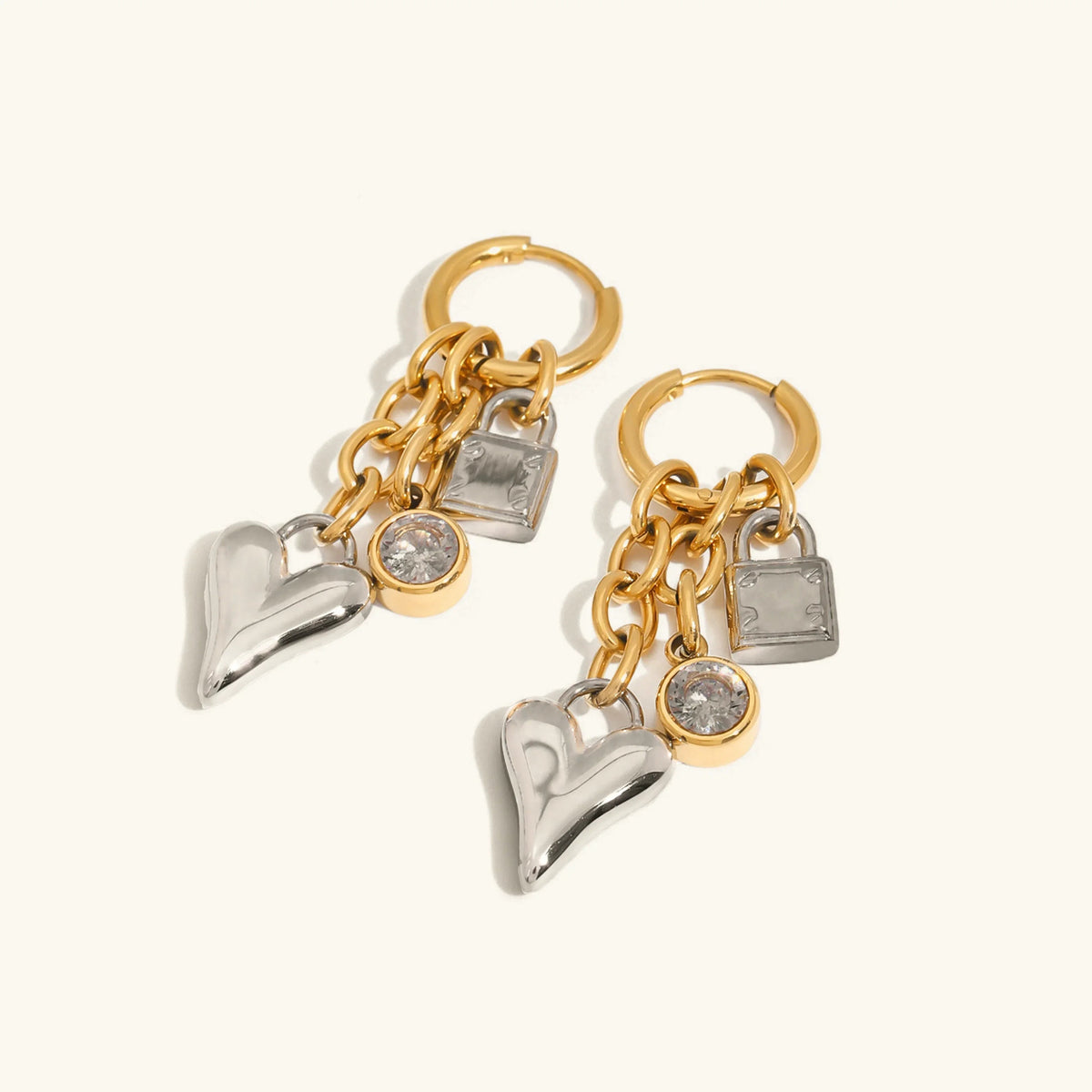 [GALE]Sarah Heart & Lock Gold Earrings