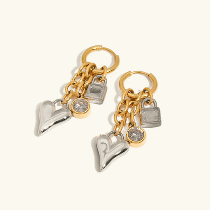 [GALE]Sarah Heart & Lock Gold Earrings