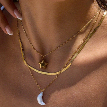 [GALE]Cirra Sun & Moon Layered Gold Necklace