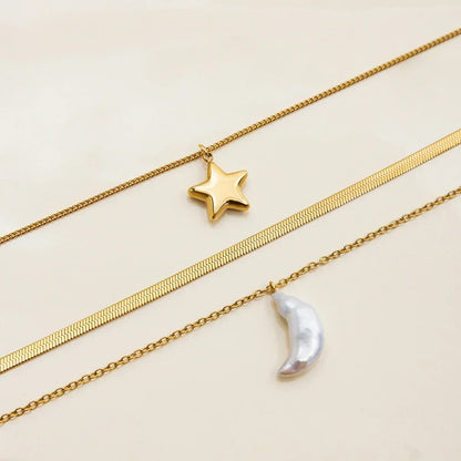 [GALE]Cirra Sun & Moon Layered Gold Necklace
