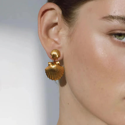 [GALE]Sandy Gold Seashell Earrings