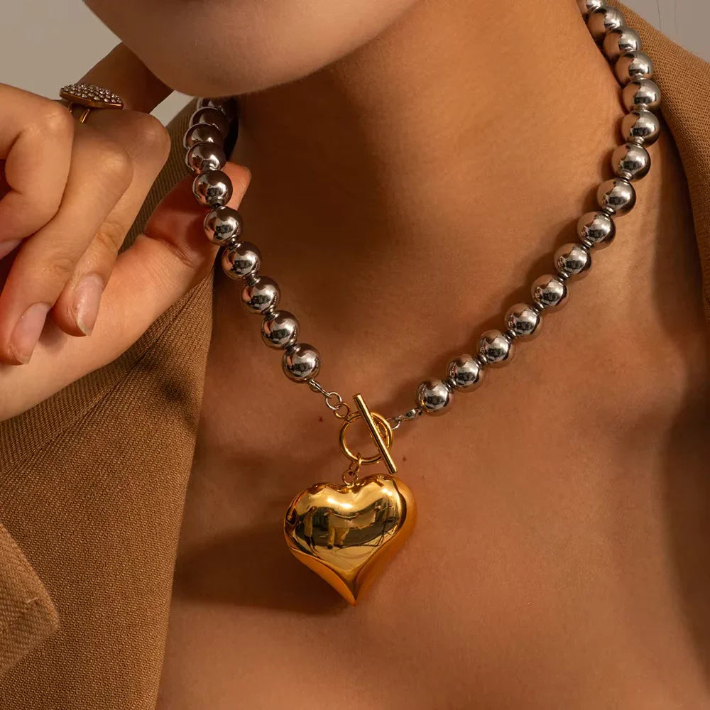 [GALE]Alicia Chunky Bead Heart Pendant