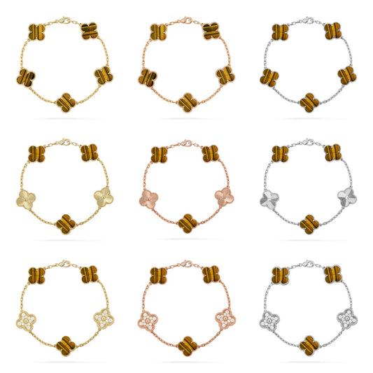 [GALE] CLOVER 5 MOTIFS TIGER EYE BRACELET COLLECTION