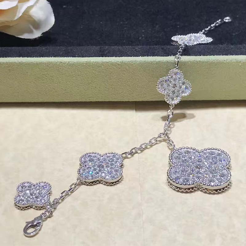[GALE]CLOVER 6 MOTIFS SILVER DIAMOND BRACELET