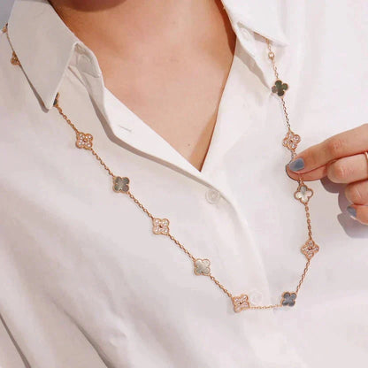 [GALE]CLOVER 20 MOTIFS DARK MOP DIAMOND NECKLACE