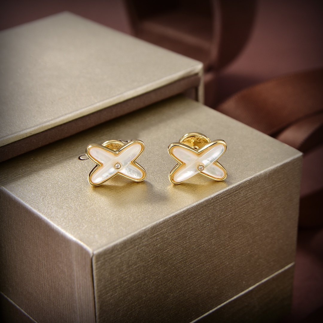 [GALE]JEUX DE WHITE POP GOLD DIAMOND EARRINGS