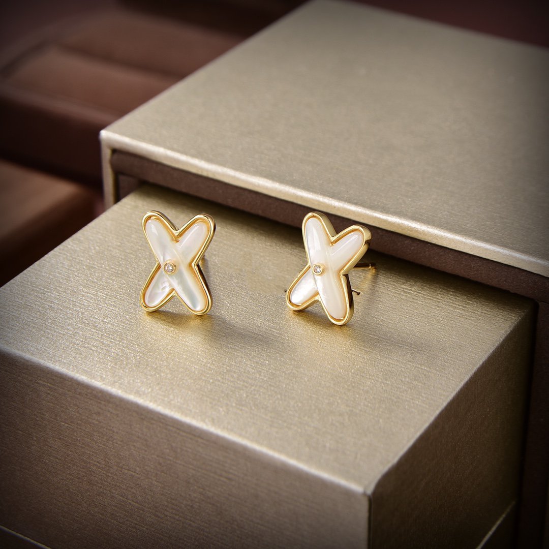 [GALE]JEUX DE WHITE POP GOLD DIAMOND EARRINGS