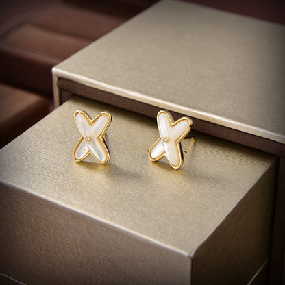 [GALE]JEUX DE WHITE POP GOLD DIAMOND EARRINGS