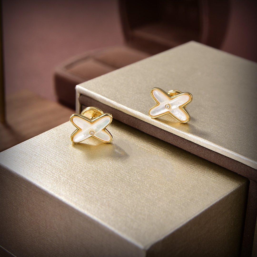 [GALE]JEUX DE WHITE POP GOLD DIAMOND EARRINGS