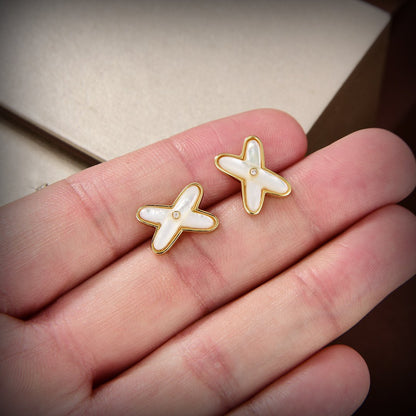[GALE]JEUX DE WHITE POP GOLD DIAMOND EARRINGS