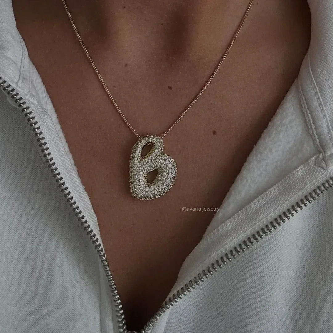 [GALE]Bubble Initial Diamond Necklace