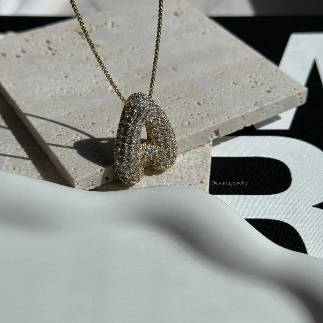 [GALE]Bubble Initial Diamond Necklace