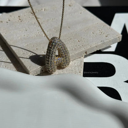 [GALE]Bubble Initial Diamond Necklace