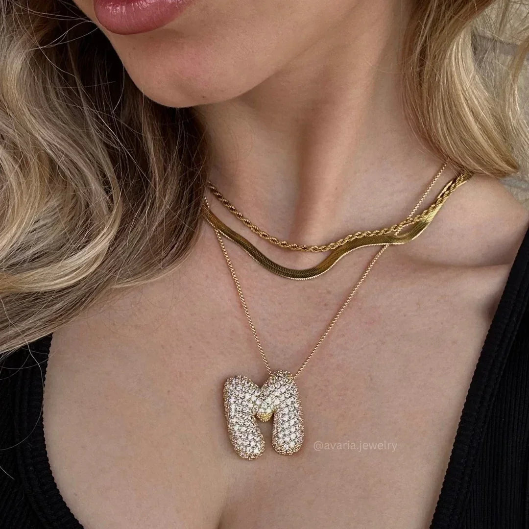 [GALE]Bubble Initial Diamond Necklace