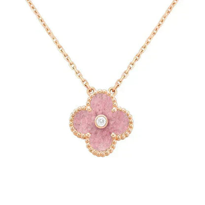 [GALE]CLOVER 15MM DIAMANT-RHODONITH-KETTE