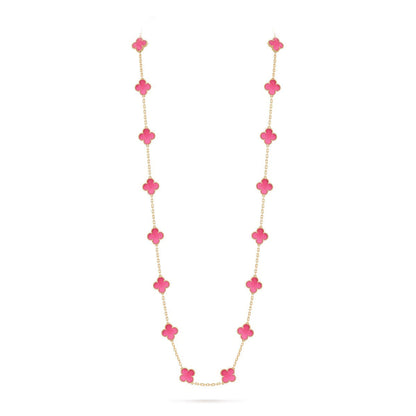 [GALE] NEW CLOVER 20 MOTIFS PINK ENAMEL NECKLACE