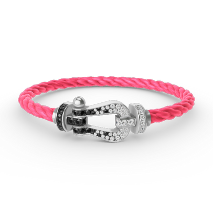 [GALE]FORCE LARGE HORSESHOE BLACK WHITE DIAMOND BRACELET SILVER