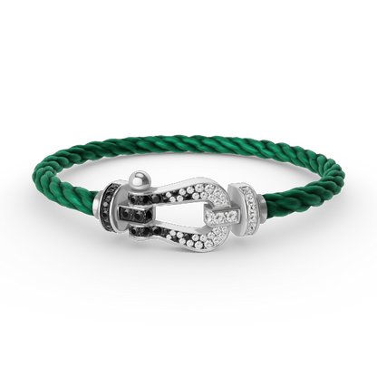 [GALE]FORCE LARGE HORSESHOE BLACK WHITE DIAMOND BRACELET SILVER