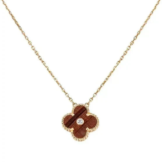 [GALE]CLOVER 15MM DIAMANT UND GELBER TIGERAUGE-ACHAT-Halskette