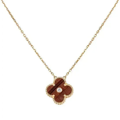 [GALE]CLOVER 15MM DIAMANT UND GELBER TIGERAUGE-ACHAT-Halskette