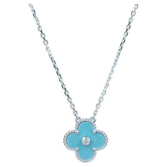 [GALE]CLOVER 15MM DIAMANT-SVRES-PORZELLAN-HALSKETTE SILBER