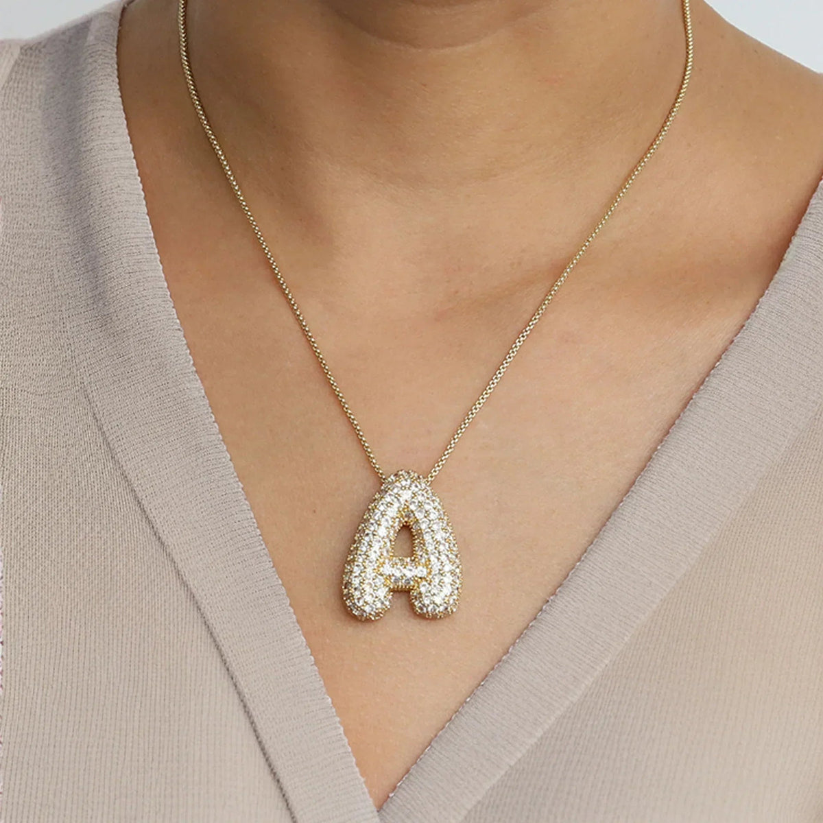 [GALE]Bubble Initial Diamond Necklace