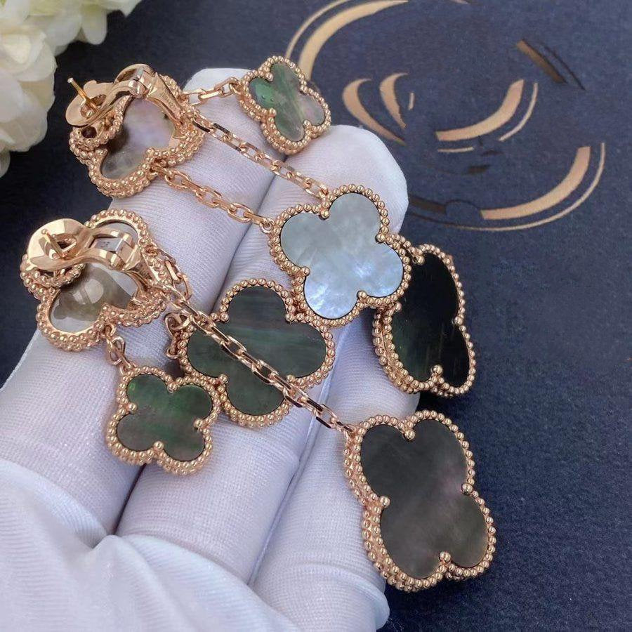 [GALE]Clover Ohrringe, dunkles Perlmutt, 4 Motive, Roségold