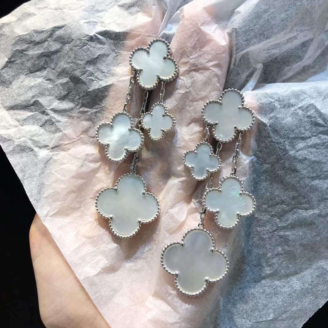 [GALE]CLOVER EARRINGS WHITE MOP 4 MOTIFS SILVER