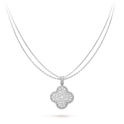[GALE]CLOVER 25MM SILBER VOLLDIAMANTEN GROSSE KLEE-HALSKETTE