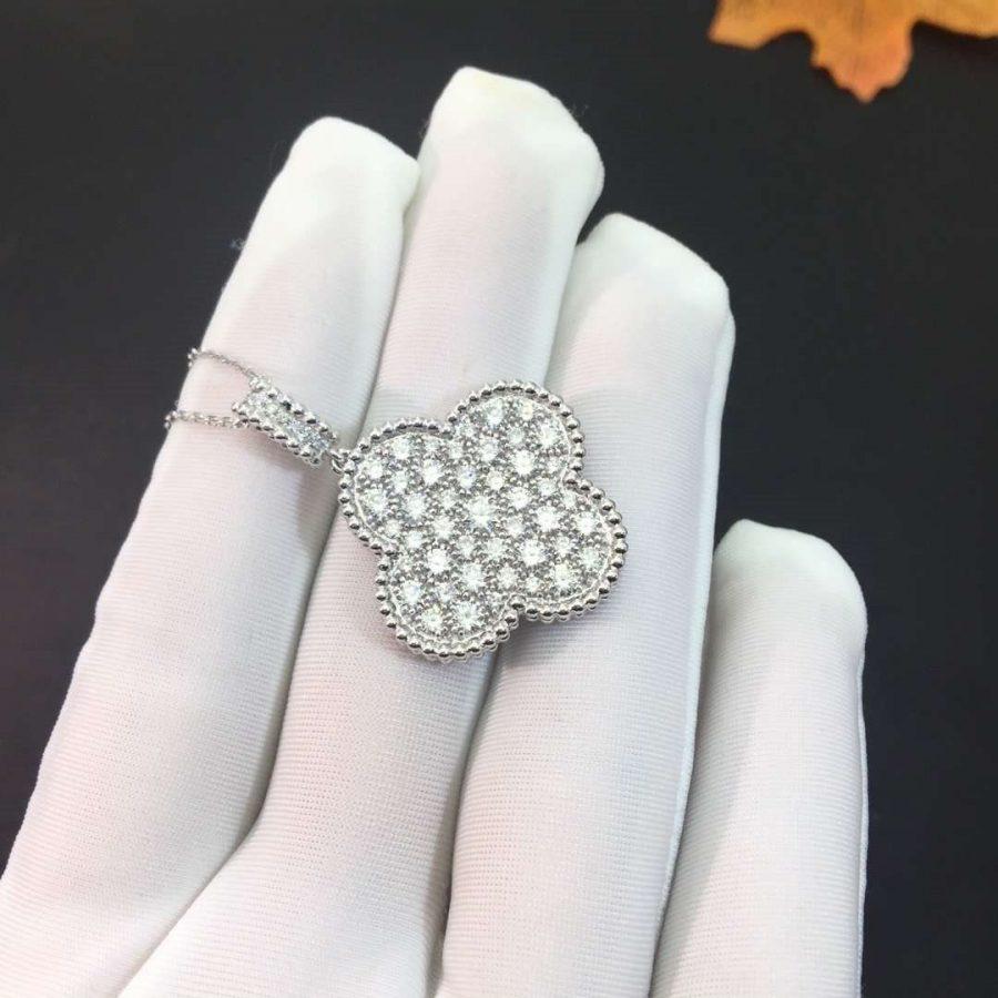 [GALE]CLOVER 25MM SILBER VOLLDIAMANTEN GROSSE KLEE-HALSKETTE