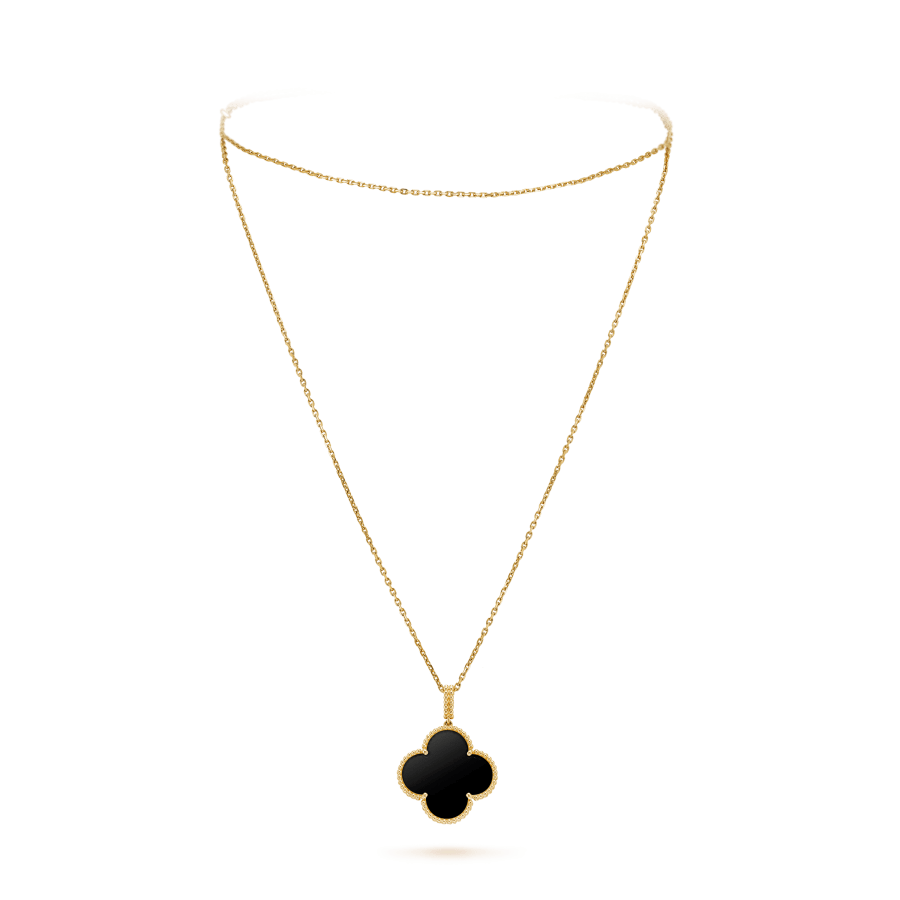 [GALE]CLOVER 25MM GOLD ONYX GROSSE KLEE-HALSKETTE