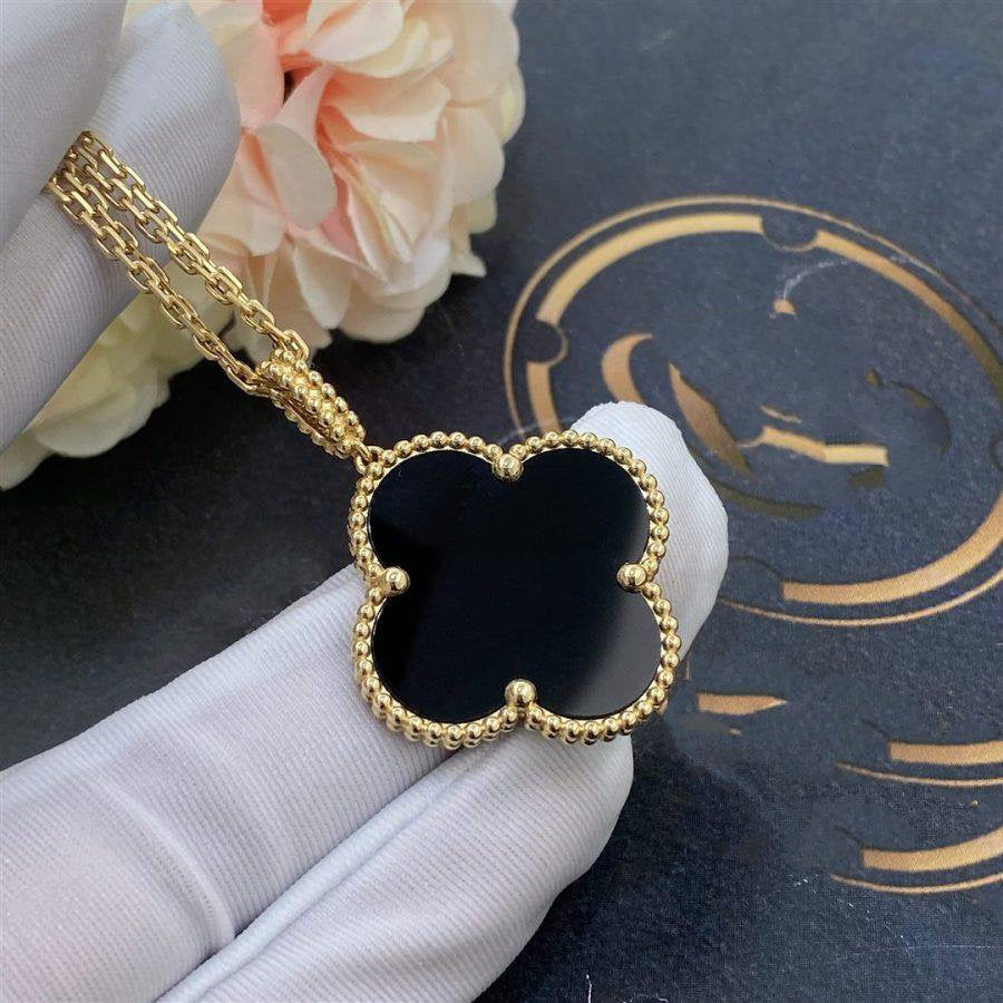 [GALE]CLOVER 25MM GOLD ONYX GROSSE KLEE-HALSKETTE