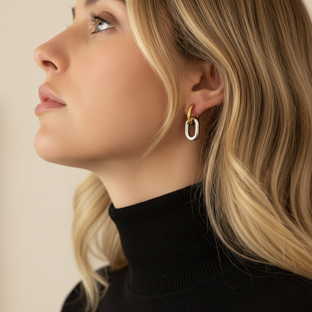 [GALE]Pippa Two Tone Double Hoops